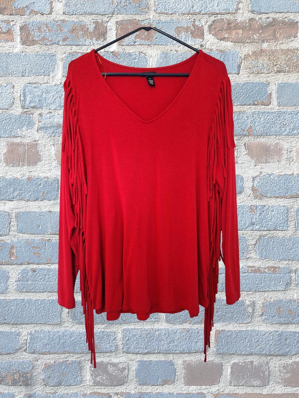 New Directions Woman 1X Red Pull Over Top with Fringe